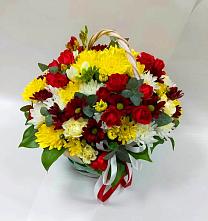 Цветочная композиция из Хризантемы и Розы в корзине в Игриме