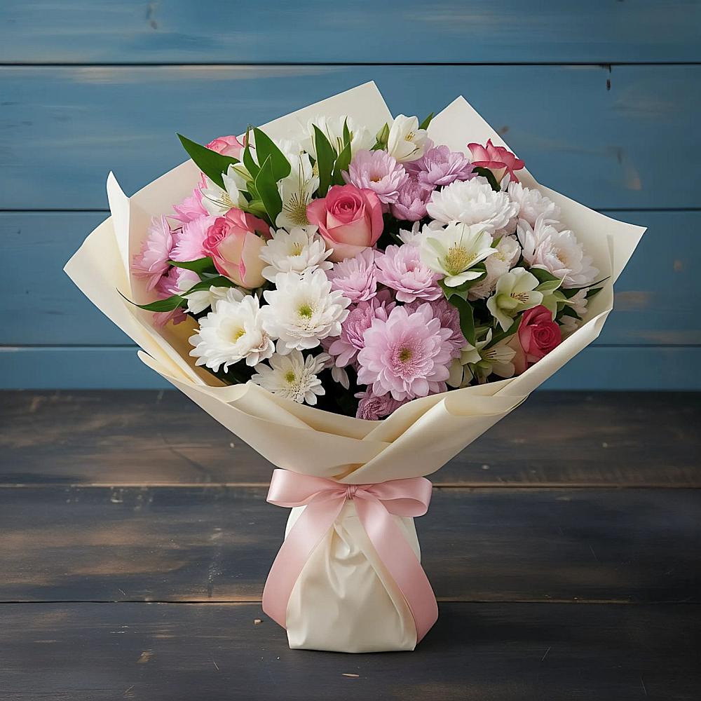 Букет цветов из: Хризантемы, Альстромерии и Розы в Игриме